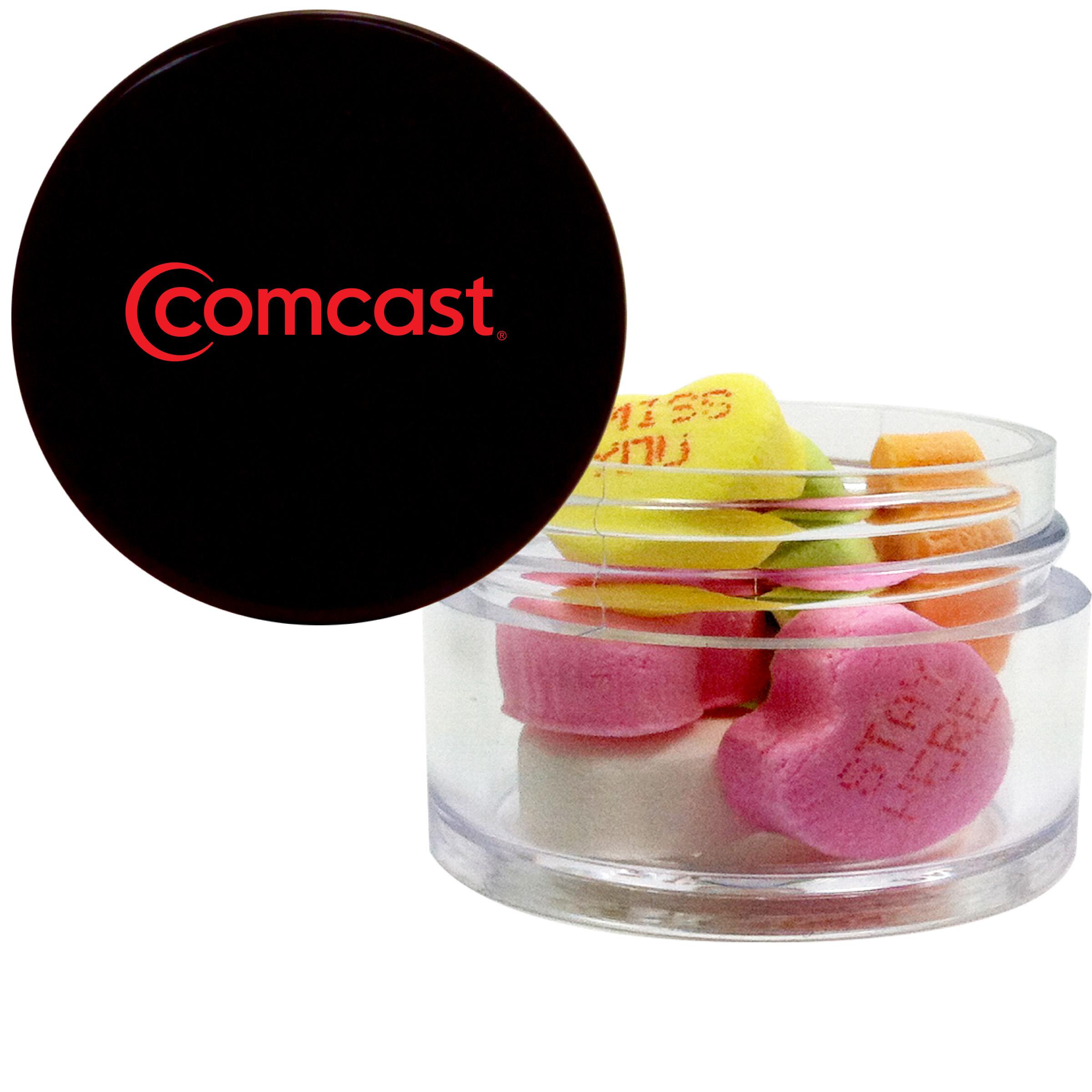 Twist top container filled with Conversation Hearts